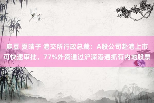 麻豆 夏晴子 港交所行政总裁：A股公司赴港上市可快速审批，77%外资通过沪深港通抓有内地股票