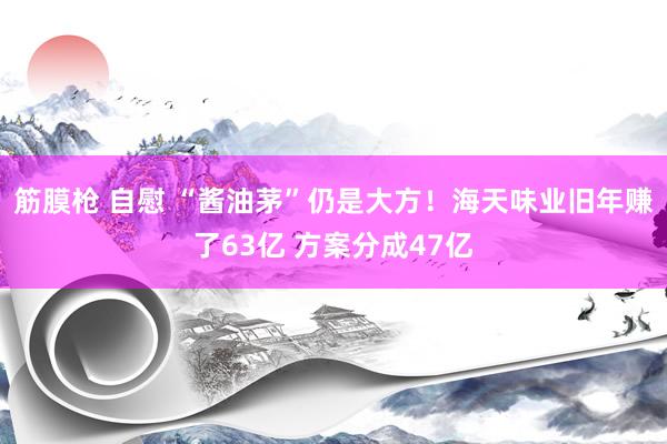 筋膜枪 自慰 “酱油茅”仍是大方！海天味业旧年赚了63亿 方案分成47亿